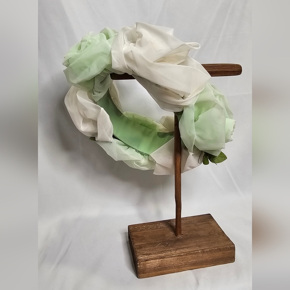 Vintage Chiffon White And Pale Green Floral Crown - Picture 3 of 13